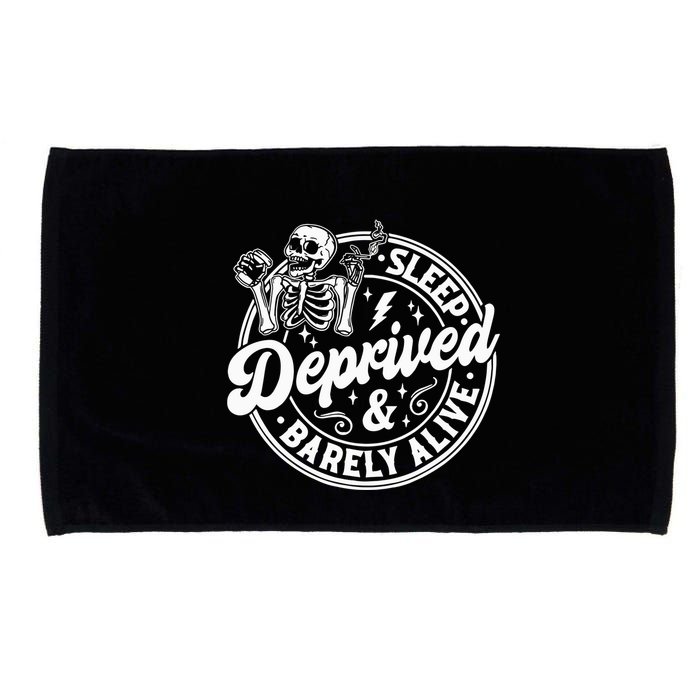 Retro Sleep Deprived Barely Alive Funny Skeleton Halloween Microfiber Hand Towel