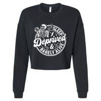 Retro Sleep Deprived Barely Alive Funny Skeleton Halloween Cropped Pullover Crew