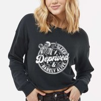 Retro Sleep Deprived Barely Alive Funny Skeleton Halloween Cropped Pullover Crew