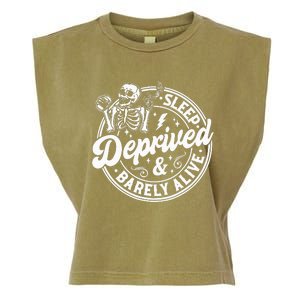 Retro Sleep Deprived Barely Alive Funny Skeleton Halloween Garment-Dyed Women's Muscle Tee