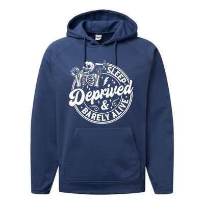 Retro Sleep Deprived Barely Alive Funny Skeleton Halloween Performance Fleece Hoodie