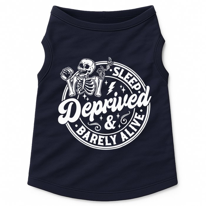 Retro Sleep Deprived Barely Alive Funny Skeleton Halloween Doggie Tank