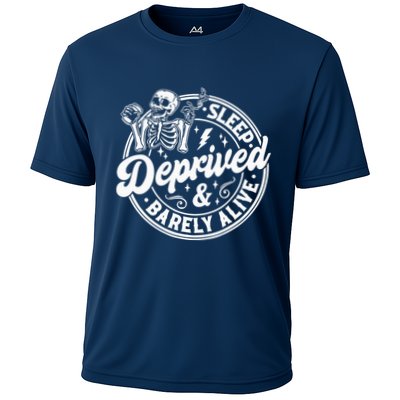 Retro Sleep Deprived Barely Alive Funny Skeleton Halloween Performance Shirt
