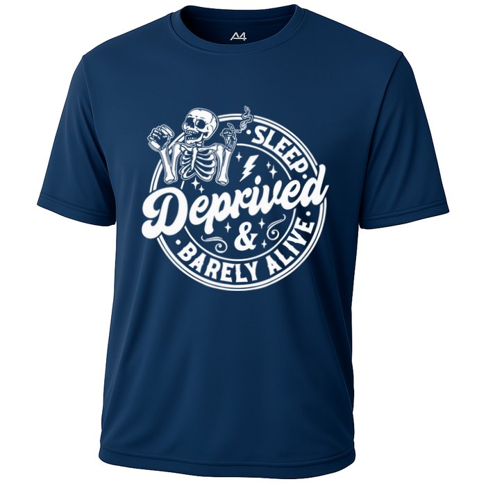 Retro Sleep Deprived Barely Alive Funny Skeleton Halloween Performance Shirt