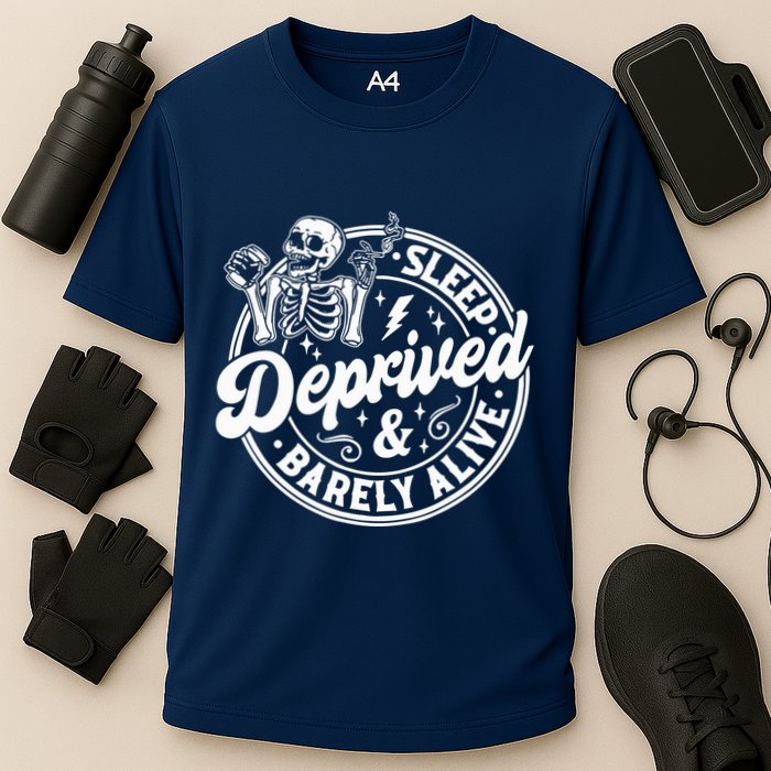 Retro Sleep Deprived Barely Alive Funny Skeleton Halloween Performance Shirt