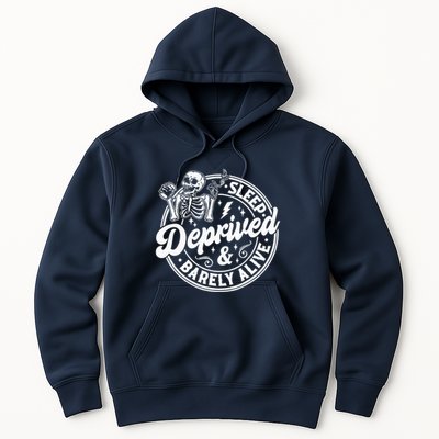 Retro Sleep Deprived Barely Alive Funny Skeleton Halloween Hoodie