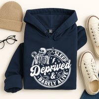 Retro Sleep Deprived Barely Alive Funny Skeleton Halloween Hoodie