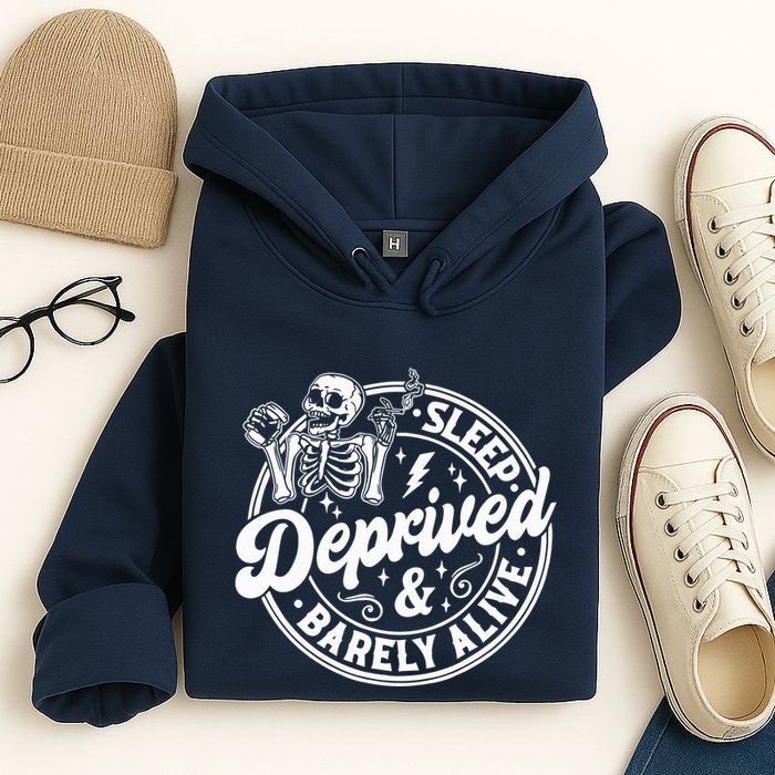 Retro Sleep Deprived Barely Alive Funny Skeleton Halloween Hoodie