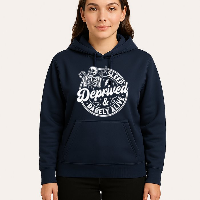 Retro Sleep Deprived Barely Alive Funny Skeleton Halloween Hoodie
