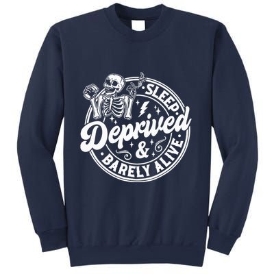 Retro Sleep Deprived Barely Alive Funny Skeleton Halloween Sweatshirt