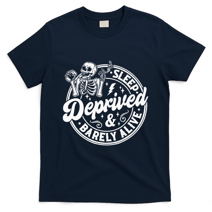 Retro Sleep Deprived Barely Alive Funny Skeleton Halloween T-Shirt