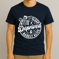 Retro Sleep Deprived Barely Alive Funny Skeleton Halloween T-Shirt