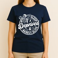 Retro Sleep Deprived Barely Alive Funny Skeleton Halloween T-Shirt