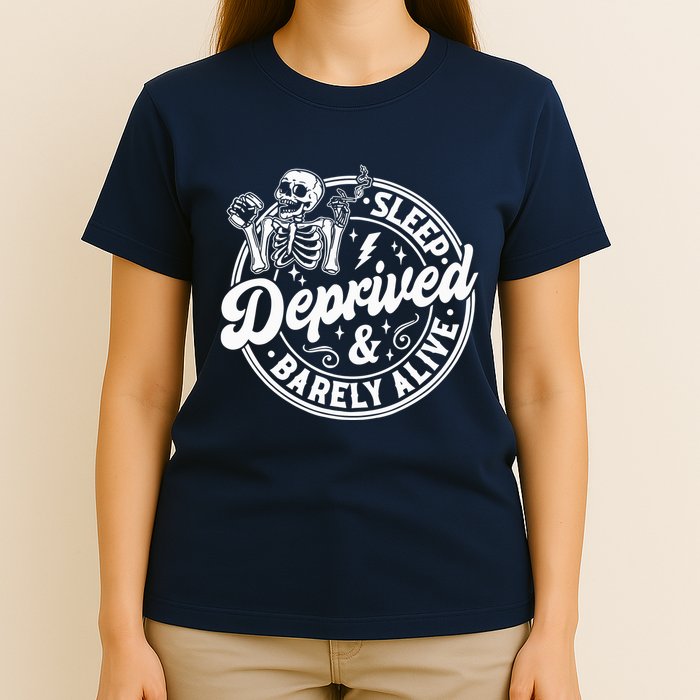 Retro Sleep Deprived Barely Alive Funny Skeleton Halloween T-Shirt