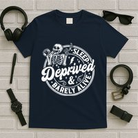 Retro Sleep Deprived Barely Alive Funny Skeleton Halloween T-Shirt
