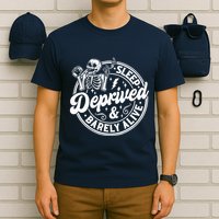 Retro Sleep Deprived Barely Alive Funny Skeleton Halloween T-Shirt