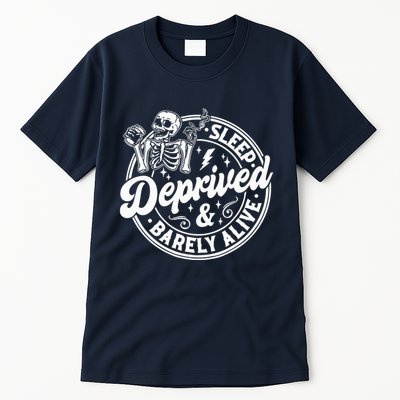 Retro Sleep Deprived Barely Alive Funny Skeleton Halloween Tall T-Shirt