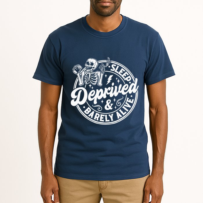 Retro Sleep Deprived Barely Alive Funny Skeleton Halloween Tall T-Shirt
