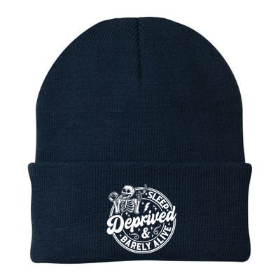 Retro Sleep Deprived Barely Alive Funny Skeleton Halloween Beanie