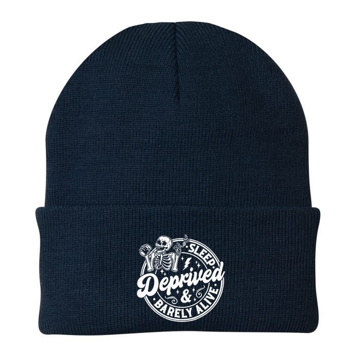 Retro Sleep Deprived Barely Alive Funny Skeleton Halloween Beanie