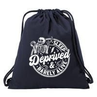 Retro Sleep Deprived Barely Alive Funny Skeleton Halloween Drawstring Bag