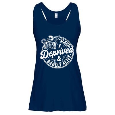 Retro Sleep Deprived Barely Alive Funny Skeleton Halloween Ladies Essential Flowy Tank