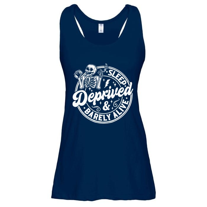 Retro Sleep Deprived Barely Alive Funny Skeleton Halloween Ladies Essential Flowy Tank