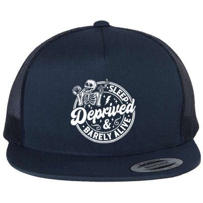 Retro Sleep Deprived Barely Alive Funny Skeleton Halloween Flatbill Hat