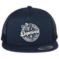 Retro Sleep Deprived Barely Alive Funny Skeleton Halloween Flatbill Hat