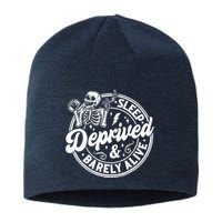 Retro Sleep Deprived Barely Alive Funny Skeleton Halloween Sustainable Beanie