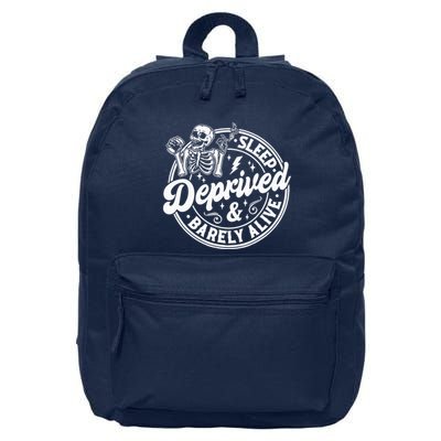 Retro Sleep Deprived Barely Alive Funny Skeleton Halloween 16 in Basic Backpack