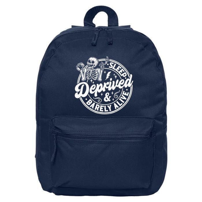 Retro Sleep Deprived Barely Alive Funny Skeleton Halloween 16 in Basic Backpack