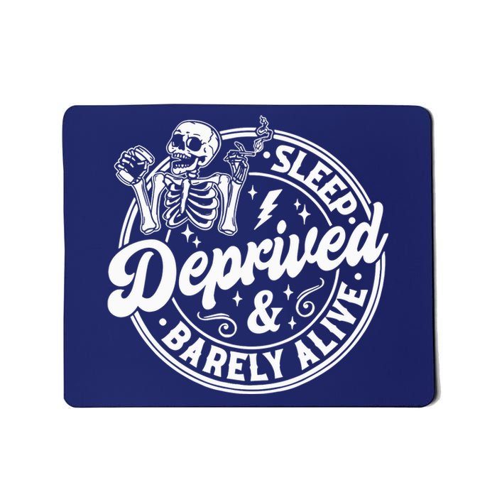 Retro Sleep Deprived Barely Alive Funny Skeleton Halloween Mousepad