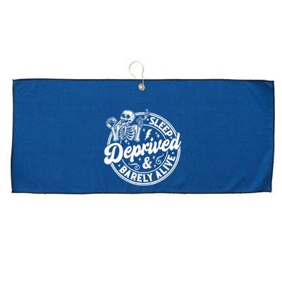 Retro Sleep Deprived Barely Alive Funny Skeleton Halloween Large Microfiber Waffle Golf Towel