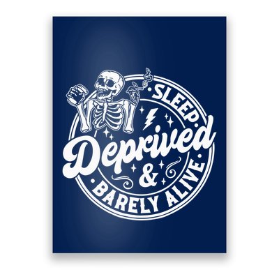 Retro Sleep Deprived Barely Alive Funny Skeleton Halloween Poster