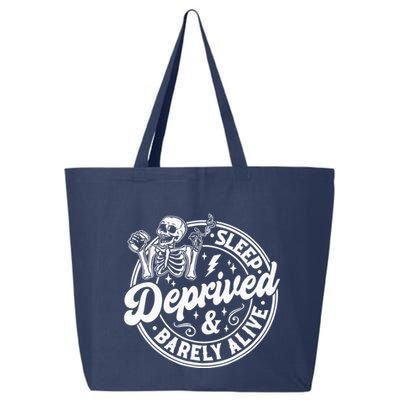 Retro Sleep Deprived Barely Alive Funny Skeleton Halloween 25L Jumbo Tote