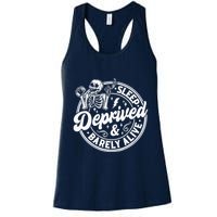 Retro Sleep Deprived Barely Alive Funny Skeleton Halloween Womens Tank Top