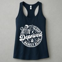 Retro Sleep Deprived Barely Alive Funny Skeleton Halloween Womens Tank Top