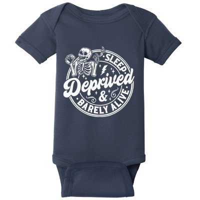 Retro Sleep Deprived Barely Alive Funny Skeleton Halloween Baby Bodysuit