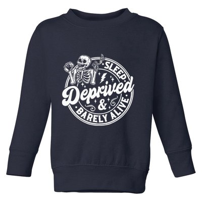 Retro Sleep Deprived Barely Alive Funny Skeleton Halloween Toddler Sweatshirt