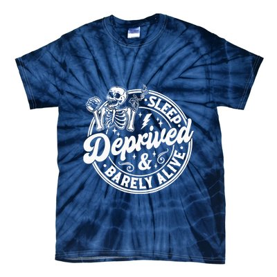 Retro Sleep Deprived Barely Alive Funny Skeleton Halloween Tie-Dye T-Shirt