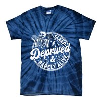Retro Sleep Deprived Barely Alive Funny Skeleton Halloween Tie-Dye T-Shirt