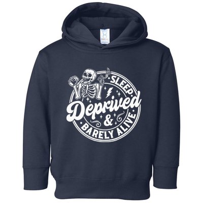 Retro Sleep Deprived Barely Alive Funny Skeleton Halloween Toddler Hoodie