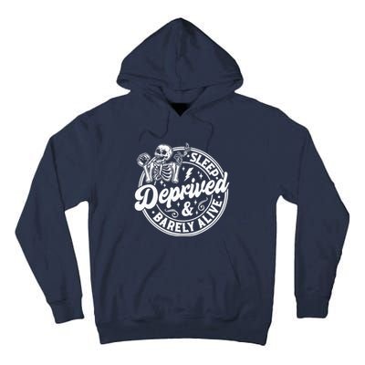 Retro Sleep Deprived Barely Alive Funny Skeleton Halloween Tall Hoodie