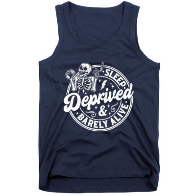Retro Sleep Deprived Barely Alive Funny Skeleton Halloween Tank Top