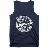 Retro Sleep Deprived Barely Alive Funny Skeleton Halloween Tank Top