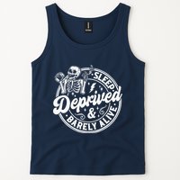 Retro Sleep Deprived Barely Alive Funny Skeleton Halloween Tank Top