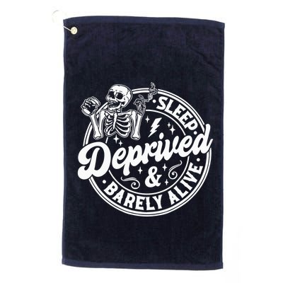 Retro Sleep Deprived Barely Alive Funny Skeleton Halloween Golf Towel