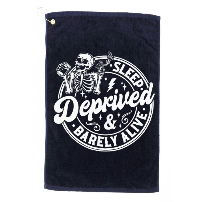 Retro Sleep Deprived Barely Alive Funny Skeleton Halloween Platinum Collection Golf Towel