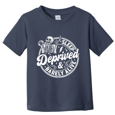 Retro Sleep Deprived Barely Alive Funny Skeleton Halloween Toddler T-Shirt